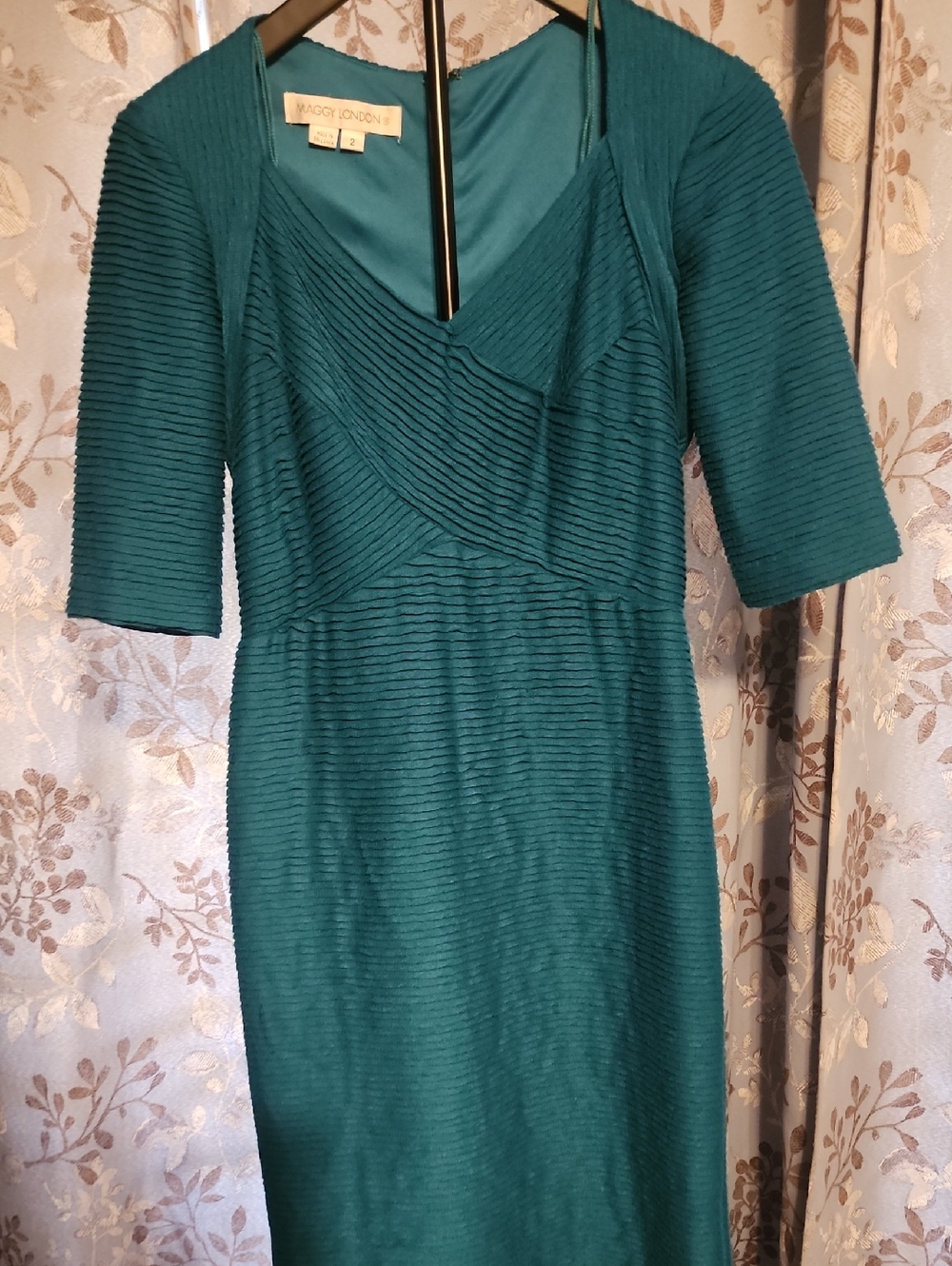 Maggy London Teal Ribbed V-Neck Midi Dress